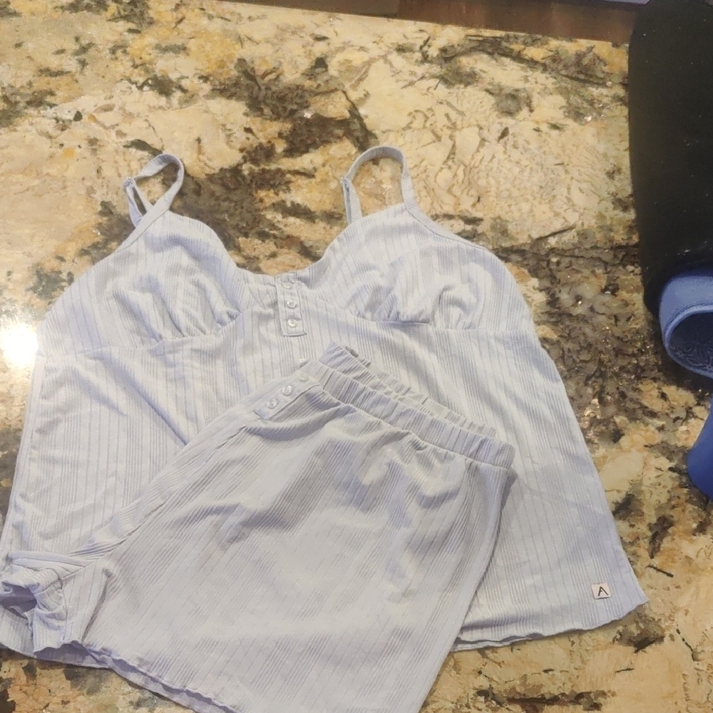 AEROSOLES Light Blue Striped Cami & Shorts Sleep Set